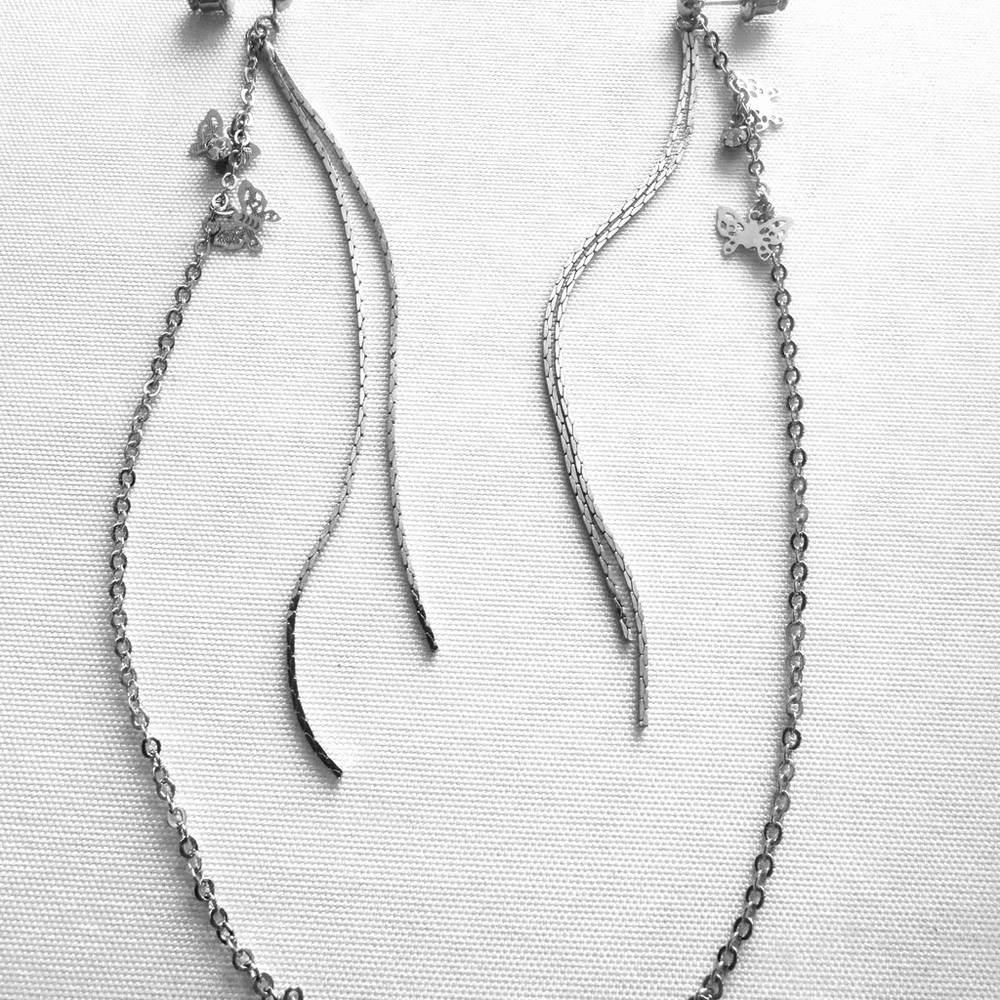 Elegant Silver-Toned Butterfly Chain Earrings
